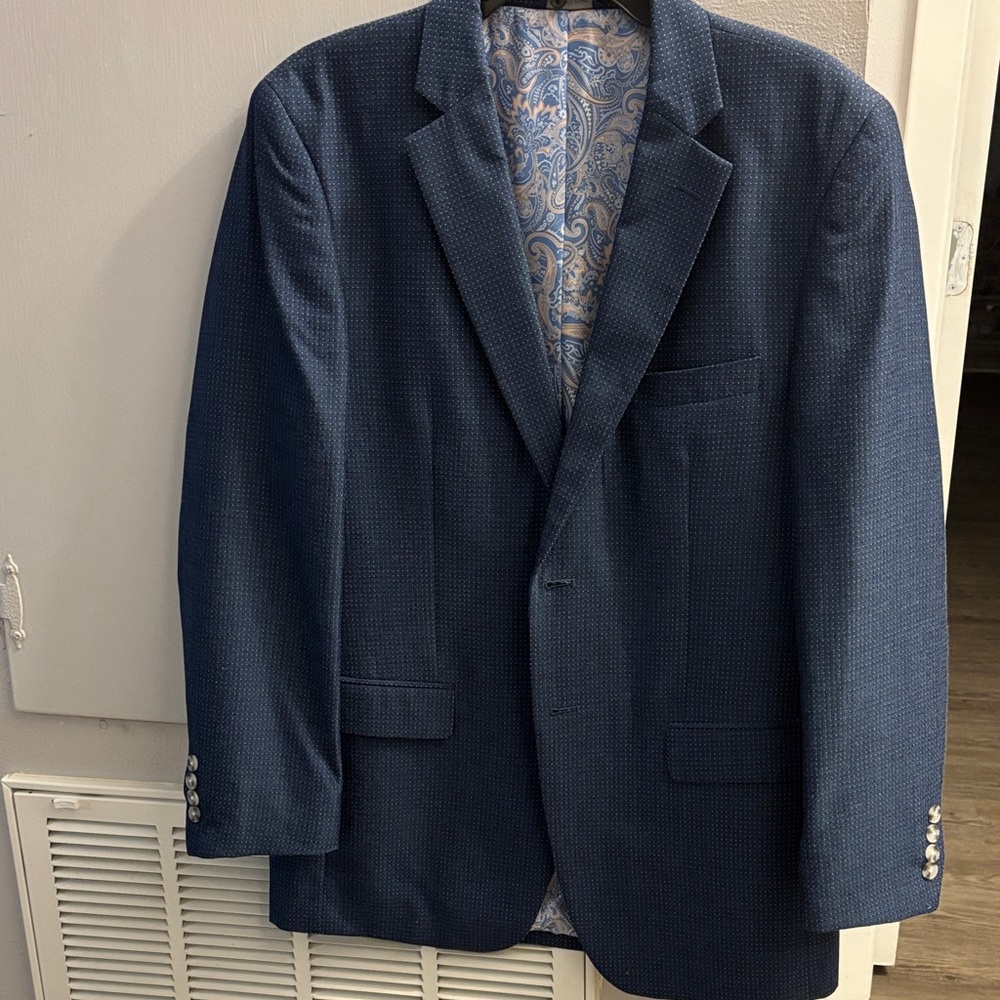 Alan Flusser Textured Blue Blazer Men’s jacket Navy and white dots !!!!